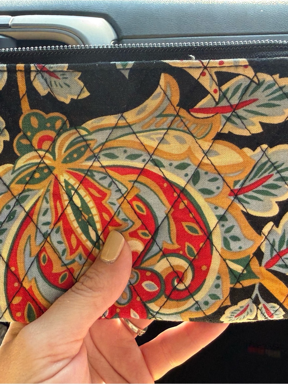 Vera Bradley paisley Quilted Floral Print Wristlet Pouch in Black and Red